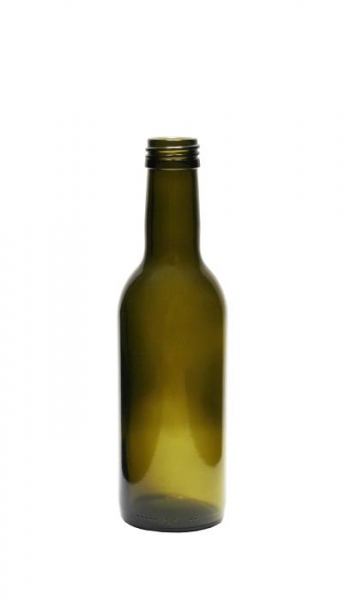 Bordeaux-Flasche antikgrün 250ml, Mündung MCA28/PP28  Lieferung ohne Verschluss, bei Bedarf bitte separat bestellen.